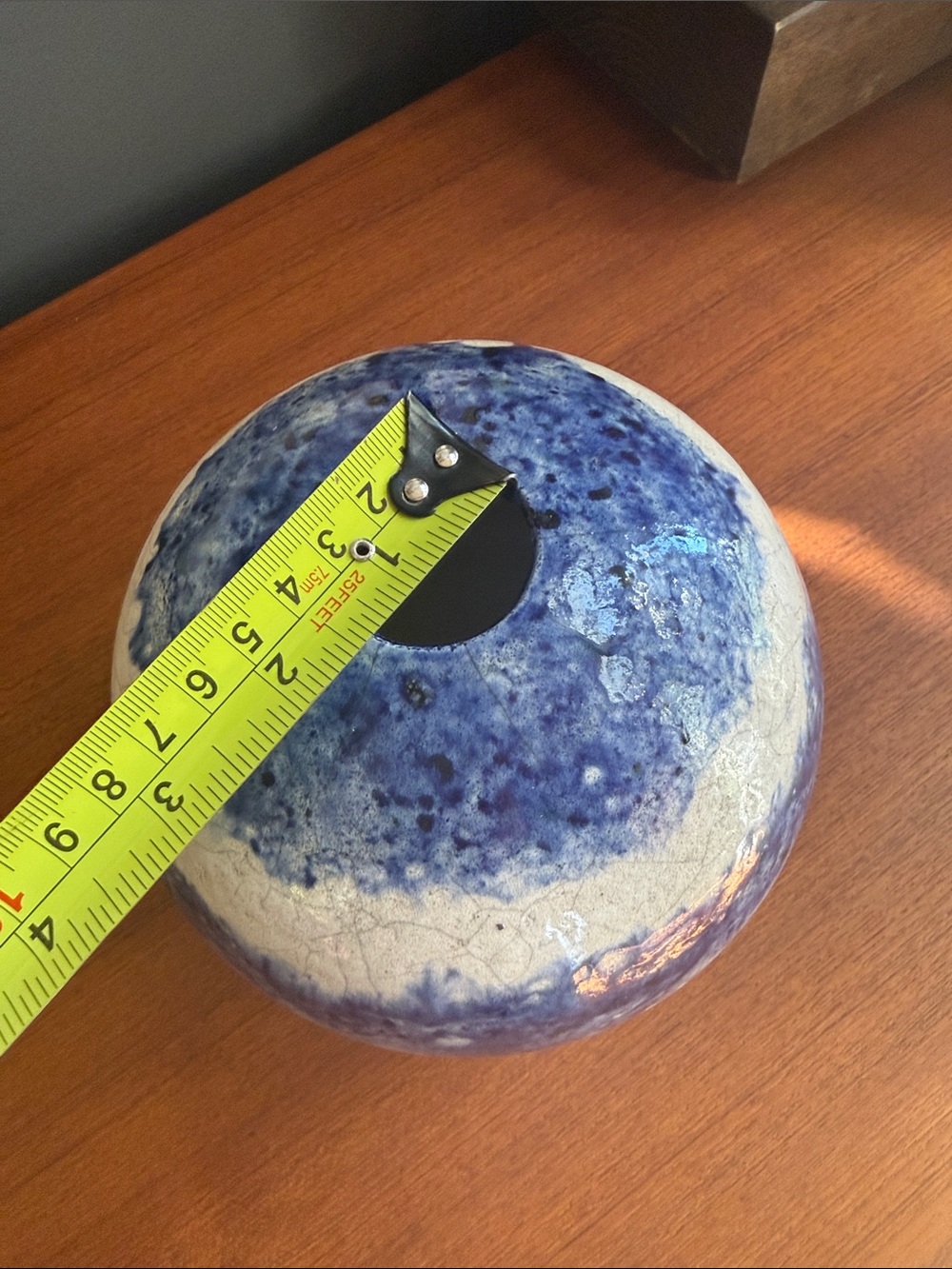 Hand Crafted Indigo and Ivory Ceramic Sphere - Picture 8 of 10